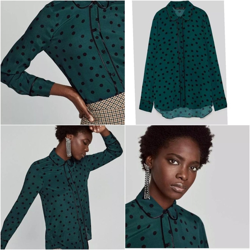 ZARA // Polka Dot Teal Blouse
